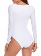Women's Square Neckline One Piece Swimsuit Long Sleeve Rash Guard Bathing Suits